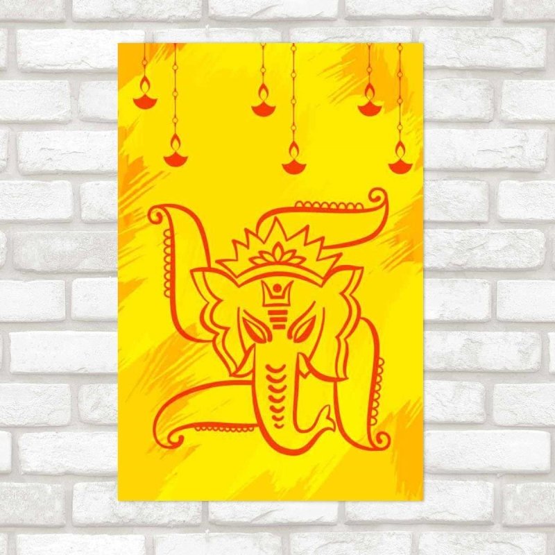 Poster Decorativo Ganesha Em Vermelho E Amarelo N09283 - Papel na Parede