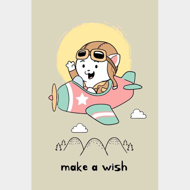 Poster Decorativo Gato Aviador Make a Wish N08282 - Papel na Parede