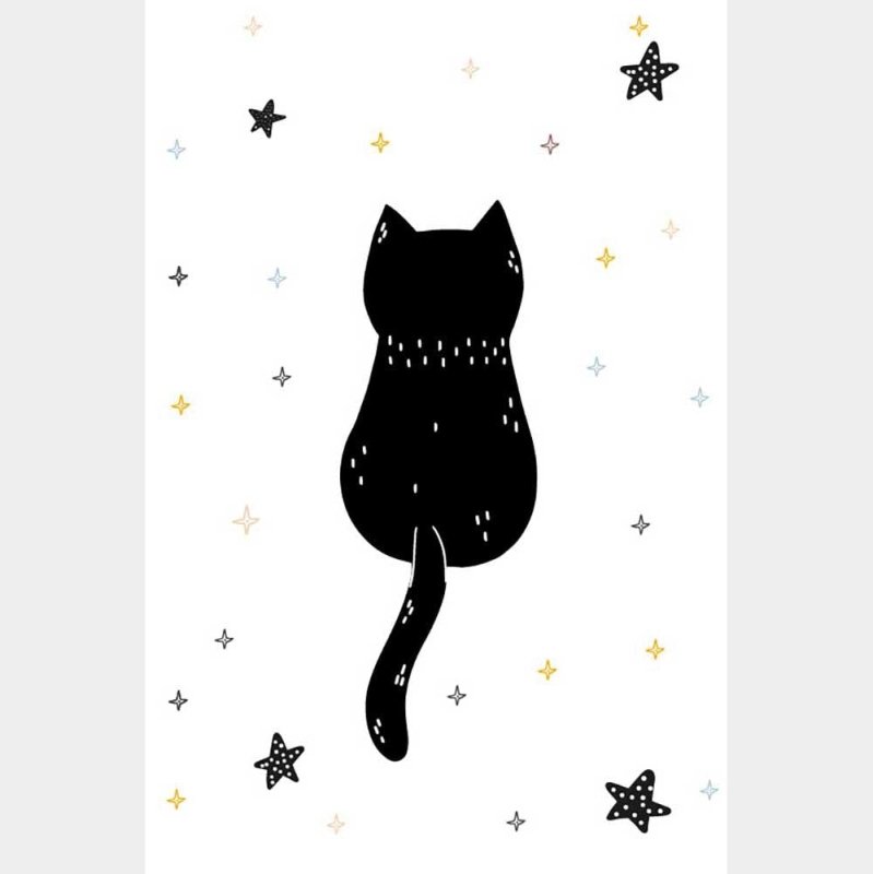 Poster Decorativo Gato Preto com Estrelas N08122 - Papel na Parede