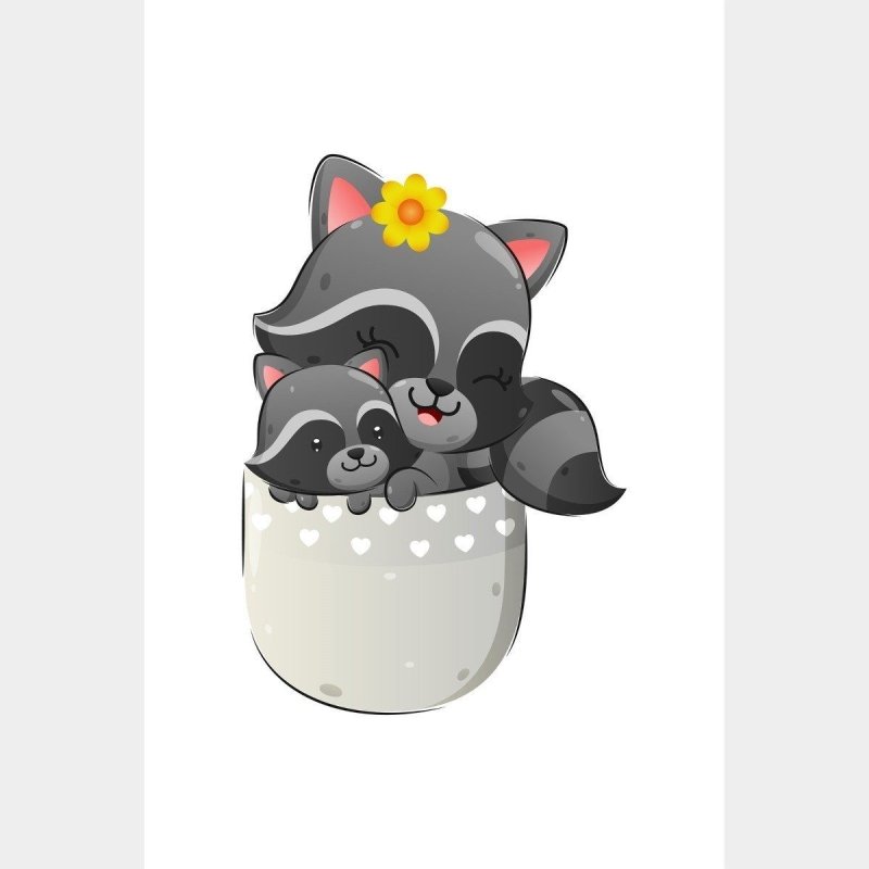 Poster Decorativo Infantil Animais Happy Racoons N016102 - Papel na Parede