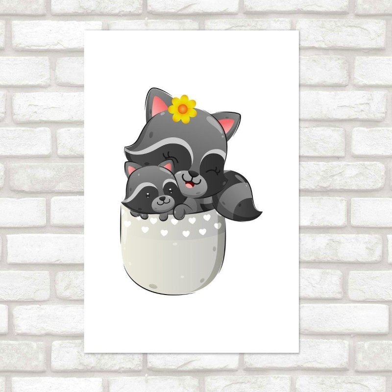 Poster Decorativo Infantil Animais Happy Racoons N016102 - Papel na Parede