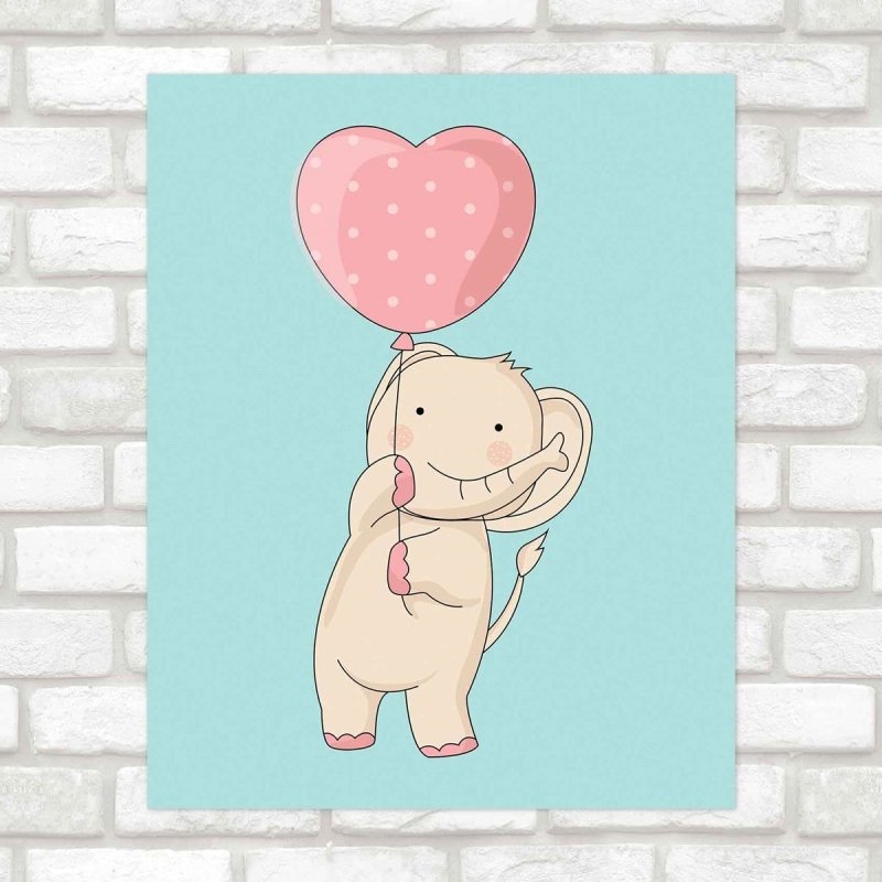 Poster Decorativo infantil elefante coração PA056 - Papel na Parede