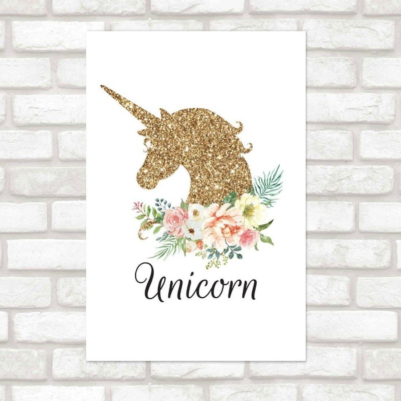 Poster Decorativo Infantil Flores e Unicórnio N015231 - Papel na Parede