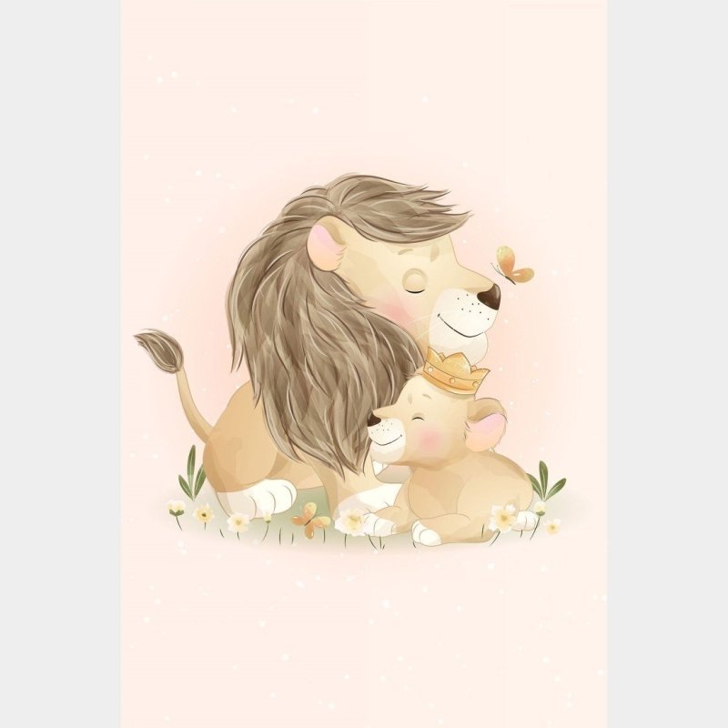 Poster Decorativo Infantil Leãozinho Rei e Príncipe N019144 - Papel na Parede