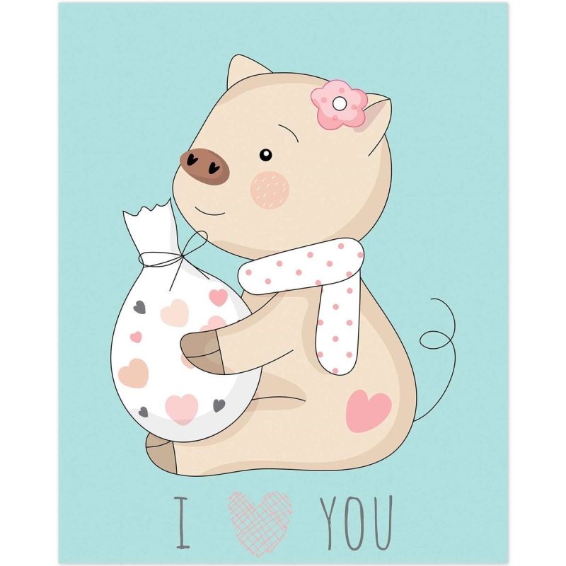 Poster Decorativo infantil porquinho I love you PA053 - Papel na Parede