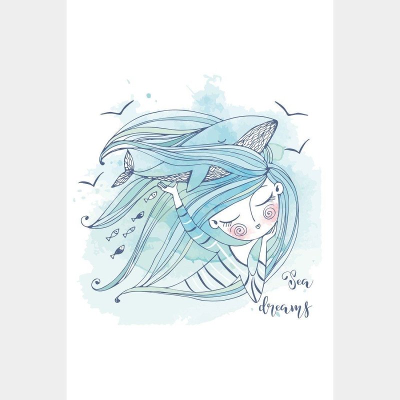 Poster Decorativo Infantil Sereia e Baleia N015265 - Papel na Parede
