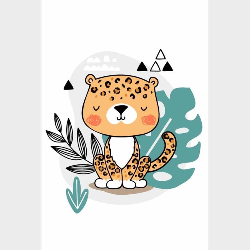 Poster Decorativo Leopardo Fofo E Folhas N09251 - Papel na Parede