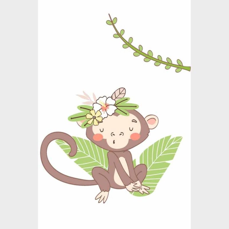 Poster Decorativo Macaco Flores E Folhas N09249 - Papel na Parede