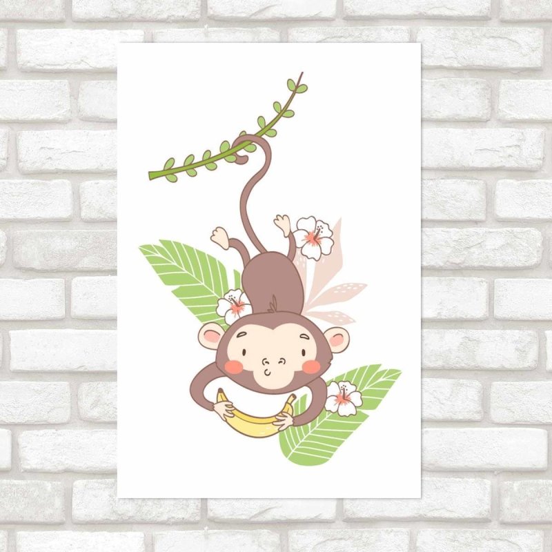 Poster Decorativo Macaco Pendurado Com Banana N09252 - Papel na Parede