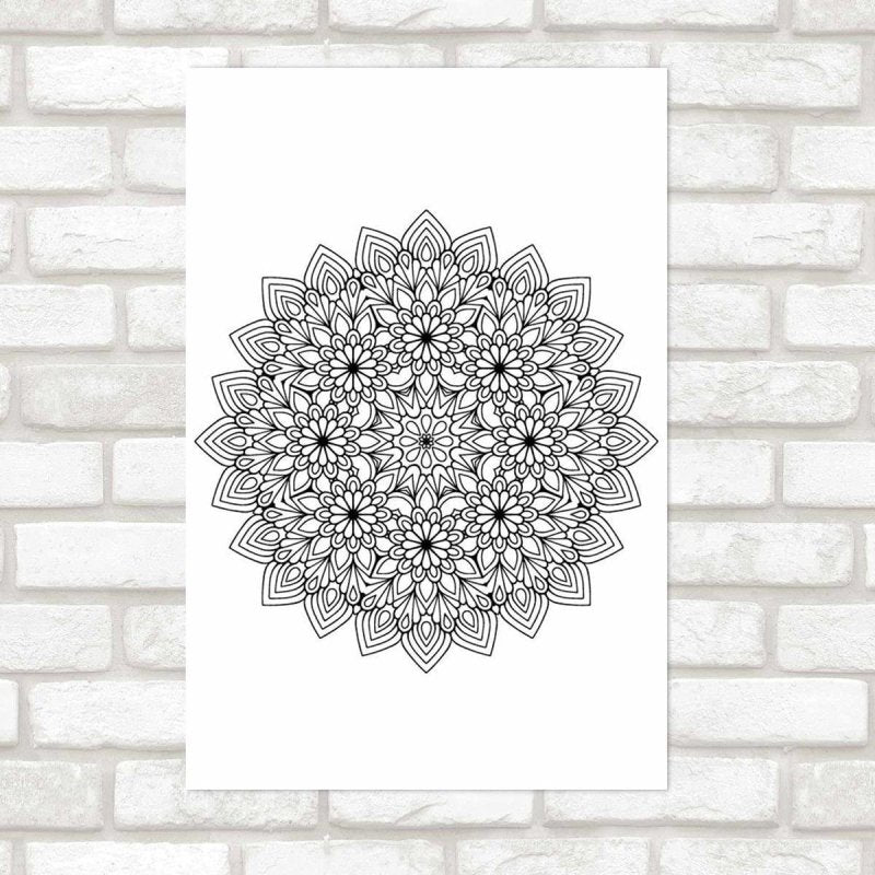 Poster Decorativo Mandala De Flores Monocromática N09281 - Papel na Parede