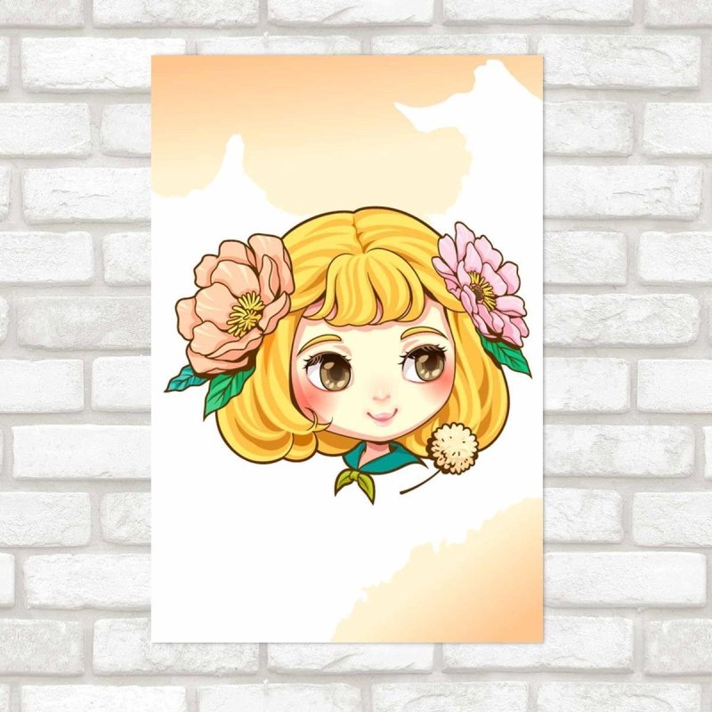 Poster Decorativo Menina Loira Com Flores N09270 - Papel na Parede