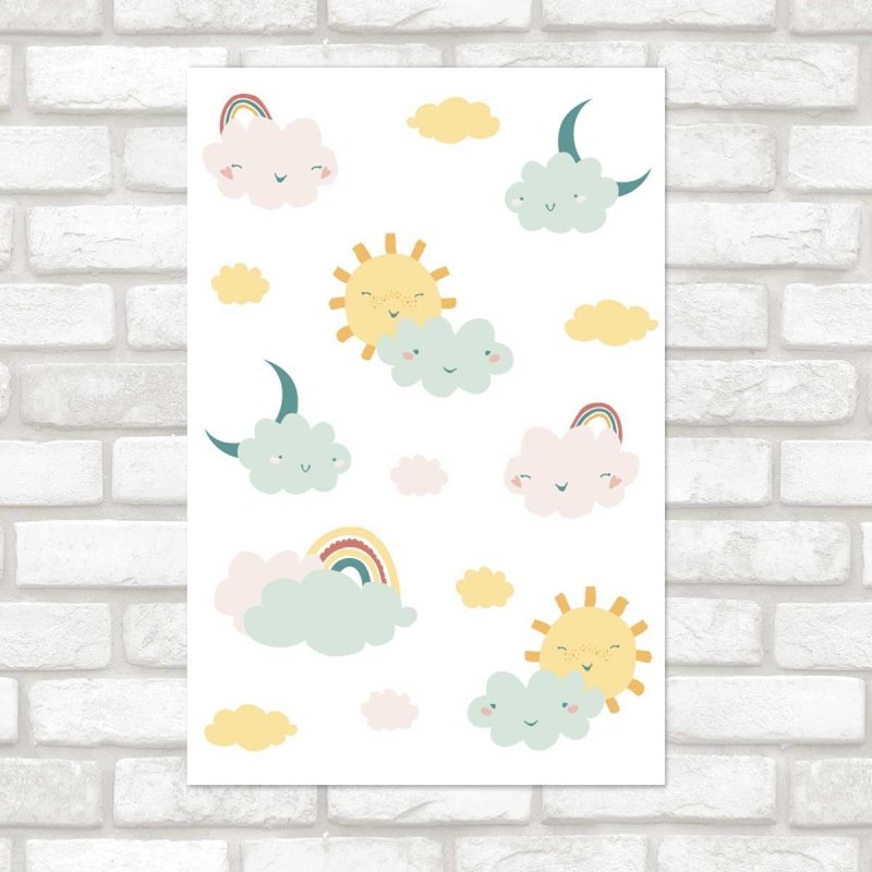 Poster Decorativo Nuvens Arco-íris Sol e Estrela N07277 - Papel na Parede