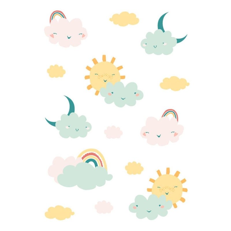 Poster Decorativo Nuvens Arco-íris Sol e Estrela N07277 - Papel na Parede