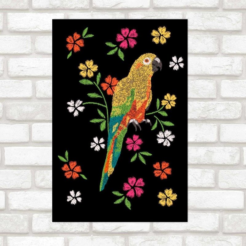 Poster Decorativo Papagaio E Flores N09241 - Papel na Parede