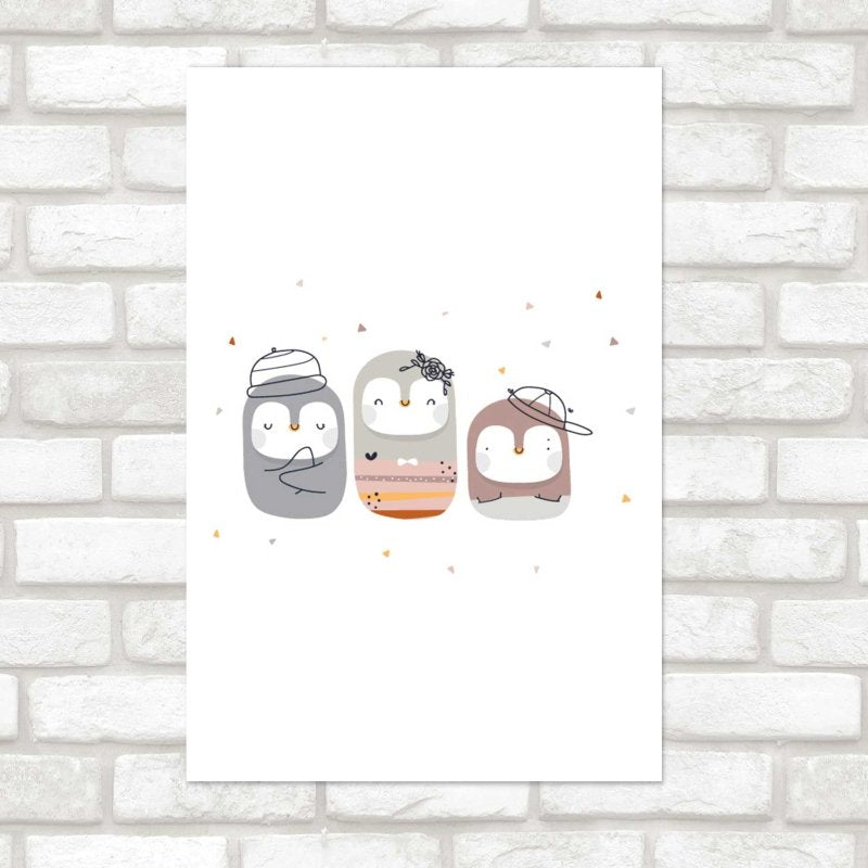 Poster Decorativo Pinguins Fofos Cartoon N08279 - Papel na Parede