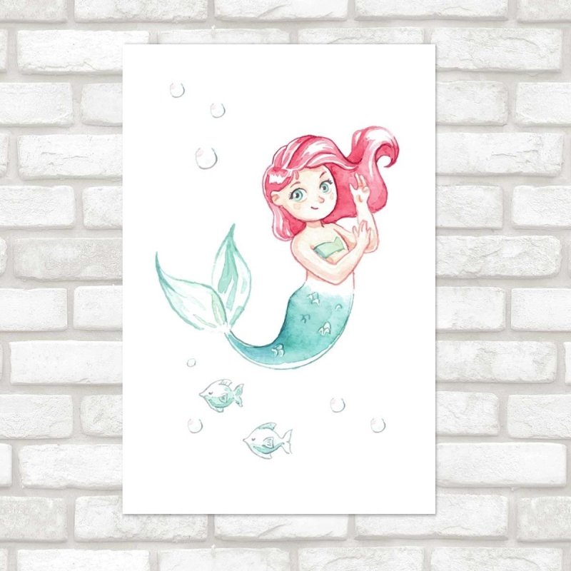Poster Decorativo Sereia Ruiva Aquarela N07283 - Papel na Parede