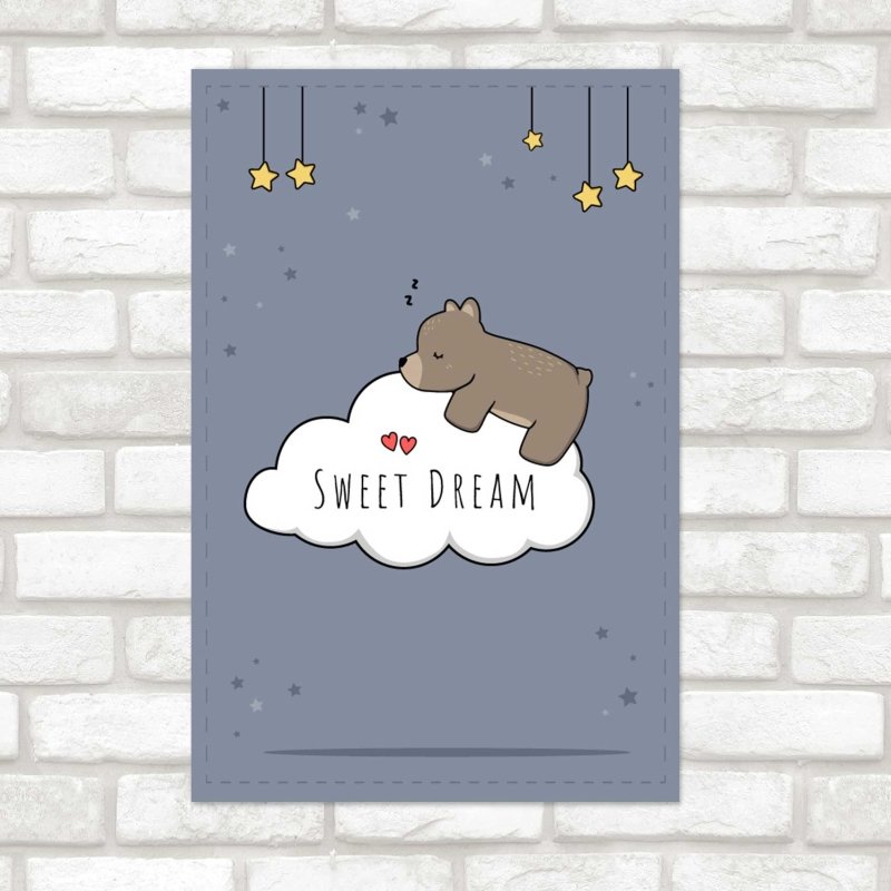 Poster Decorativo Urso Dormindo Sweet Dream N08280 - Papel na Parede