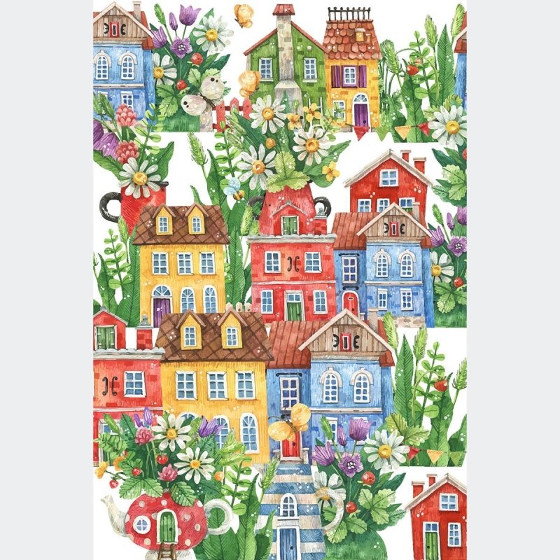 Poster Decorativo Vila em Aquarela N010284 - Papel na Parede