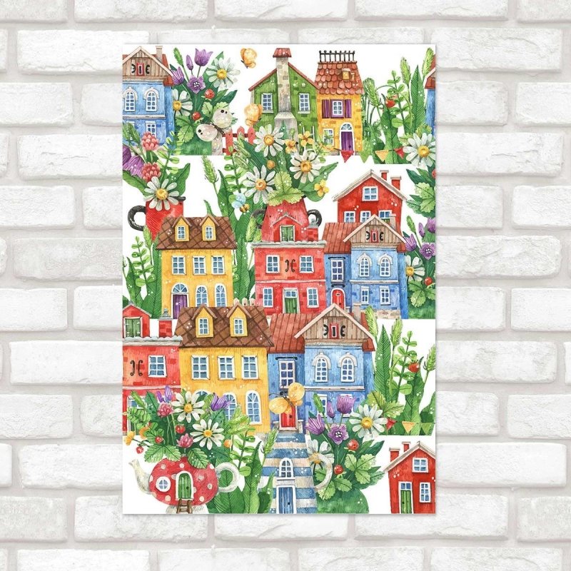 Poster Decorativo Vila em Aquarela N010284 - Papel na Parede