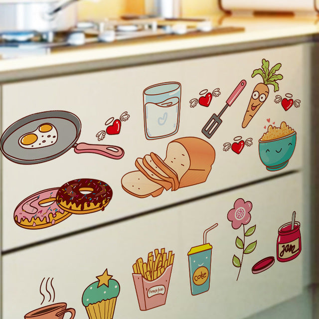 Desenhos animados Lovley Foods cozinha adesivos de parede arte PVC DIY vinil adesivos de parede moda comida deliciosa decoração para casa à prova d'água removível