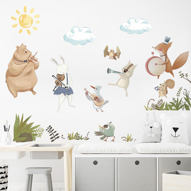 Adesivos de parede para tocador de música banda de animais em aquarela nórdica para quarto de crianças decoração de quarto de bebê decalques de parede decoração de casa PVC
