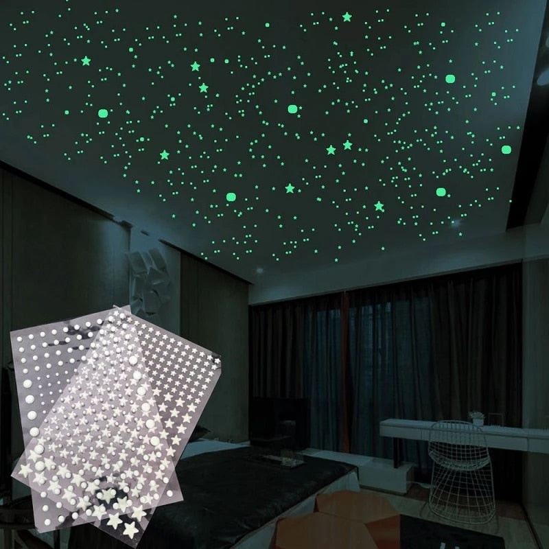 Adesivo de parede com estrelas 3D luminosas para decoração de casa quarto de crianças com brilho na lua escura adesivos fluorescentes faça você mesmo