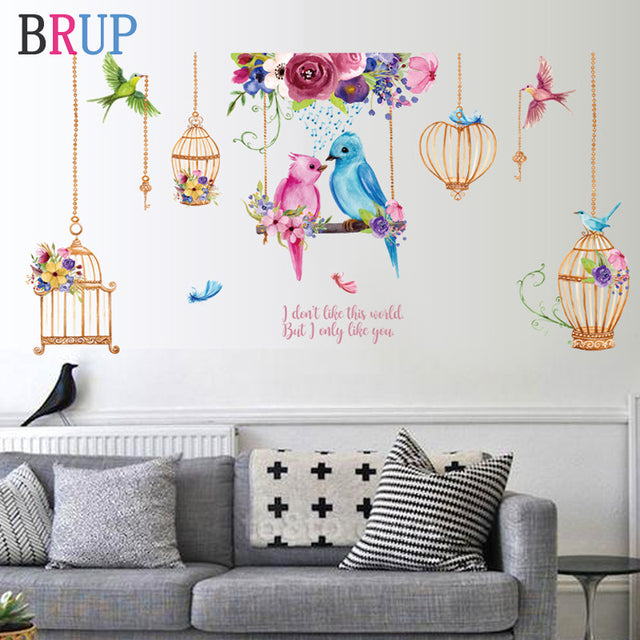 114*64 cm tamanho grande pássaros coloridos adesivos de parede gaiola de pássaros decoração de casa para sala de estar quarto crianças quarto decalques de parede criativos