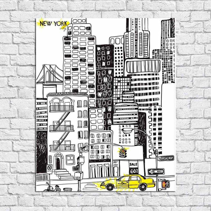 Quadro Decorativo Desenho Cidade New York 129649409 - Papel na Parede