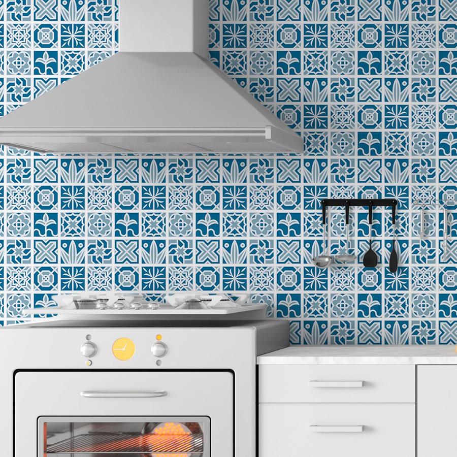 Papel de Parede Adesivo Azulejo Geométrico Azul N06111