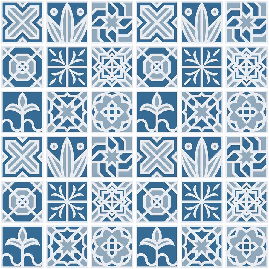 Papel de Parede Adesivo Azulejo Geométrico Azul N06111