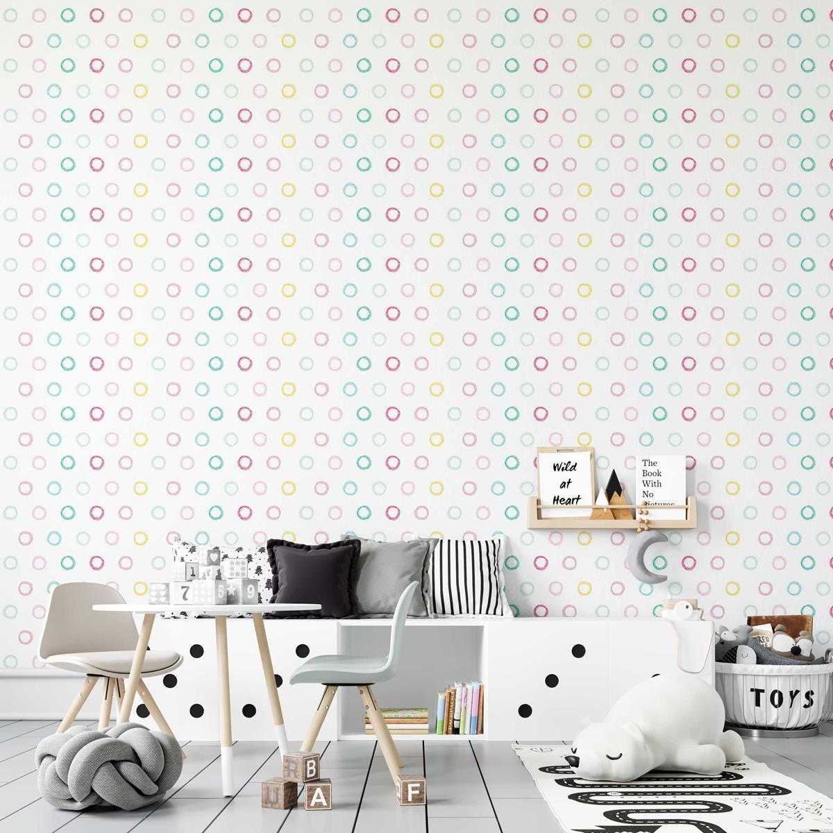 Papel de Parede Adesivo Circulos Rabiscos Coloridos N07105