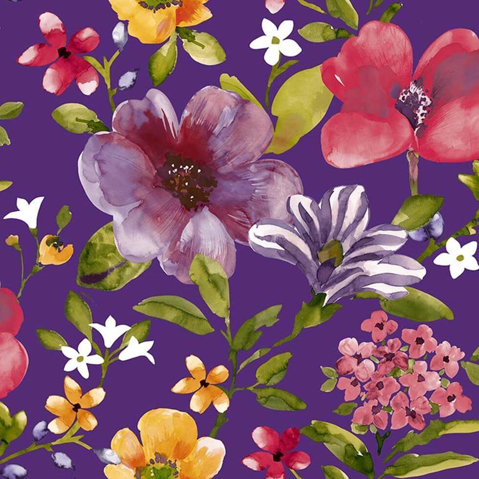 Papel de Parede Flores Roxo Poppi Belga PZ18925