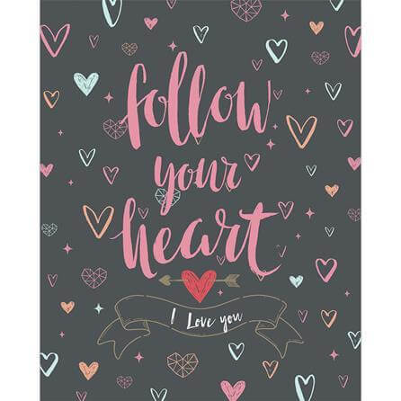 quadro com corações coloridos e o texto follow your heart i love you