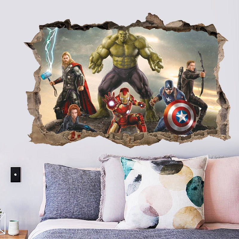 Quarto de Meninos 3D Vingadores Adesivo de Parede Autoadesivo Removível Mural Marvel Quarto de Crianças Decoração de Berçário Decalques de Parede Presente para Crianças