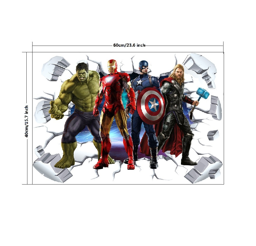 Quarto de Meninos 3D Vingadores Adesivo de Parede Autoadesivo Removível Mural Marvel Quarto de Crianças Decoração de Berçário Decalques de Parede Presente para Crianças