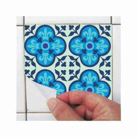 ADESIVO AZULEJO FLORAL AZUL L100 - Papel na Parede