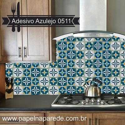 ADESIVO AZULEJO FLORAL ORNAMENTAL AZUL 0511 - Papel na Parede