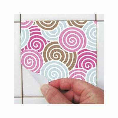 ADESIVO AZULEJO FLORAL POÁ ROSA 61226722 - Papel na Parede