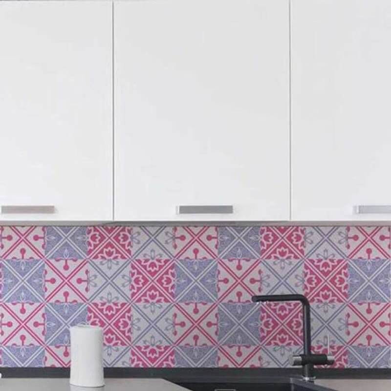 ADESIVO AZULEJO FLORAL ROSA E ROXO 289085516 - Papel na Parede