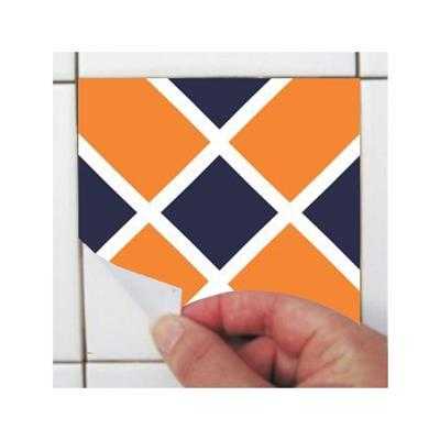 ADESIVO AZULEJO GEOMÉTRICO LARANJA AZUL L 308 - Papel na Parede