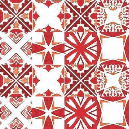 ADESIVO AZULEJO ORNAMENTAL VERMELHO E BRANCO 28801709 - Papel na Parede