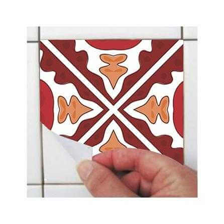 ADESIVO AZULEJO ORNAMENTAL VERMELHO E BRANCO 28801709 - Papel na Parede