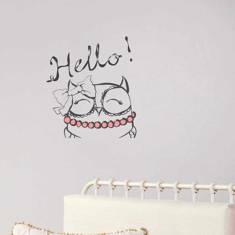 Adesivo Decorativo Hello Coruja Medidas 0,59x0,66 Metros (Olá!) - Papel na Parede