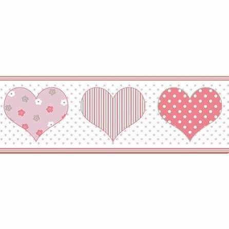 Faixa Artístico Coração Flores Listrado Bolinhas Rosa Romântico Your Dream 172002 - Papel na Parede