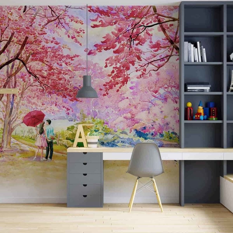 Painel Casal Bosque Colorido PA0366 - Papel na Parede
