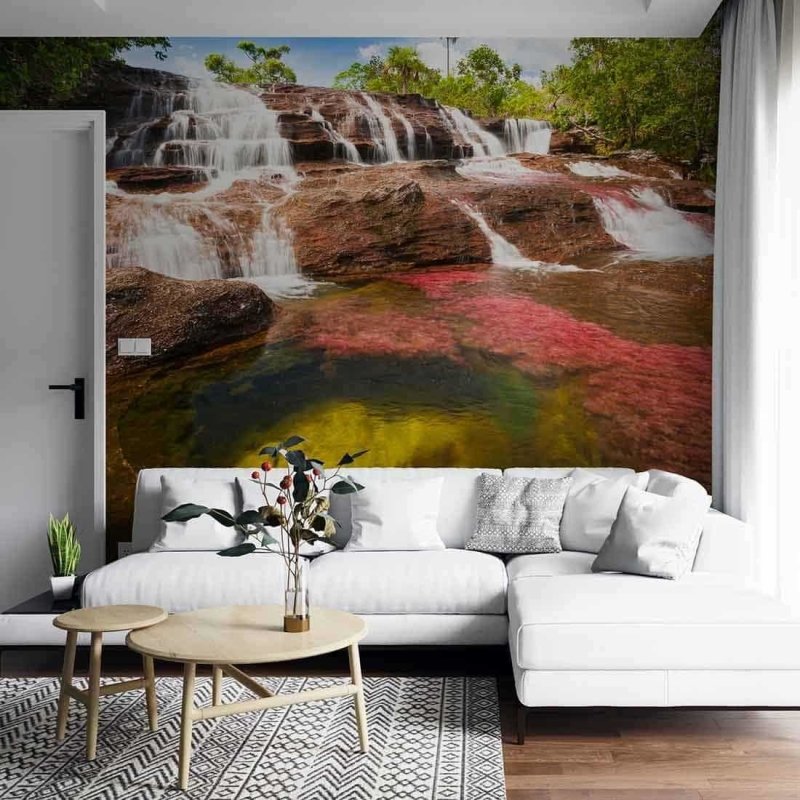 Painel Fotográfico Cachoeira no Rio Cristales Vermelho, Colômbia - Papel na Parede