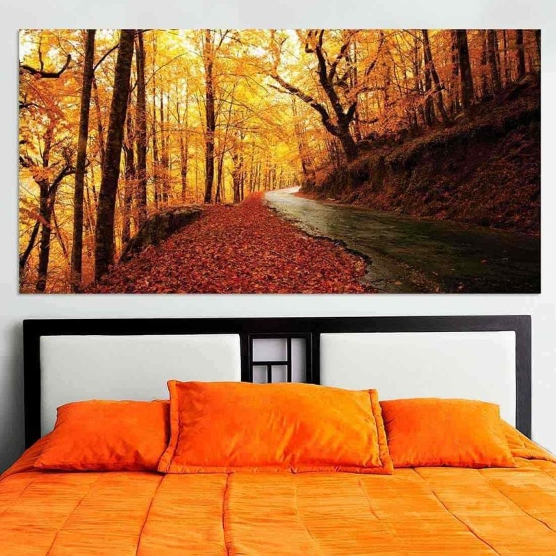 Painel Fotográfico Estrada com Folhas coloridas de Outono - Papel na Parede