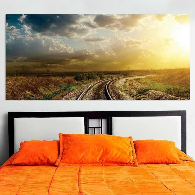 Painel Fotográfico Ferrovia ao pôr do Sol - Papel na Parede