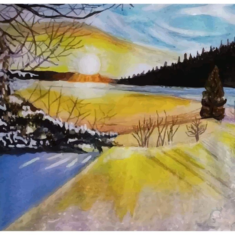 Painel Fotográfico Pôr do Sol Aquarela N015297 - Papel na Parede