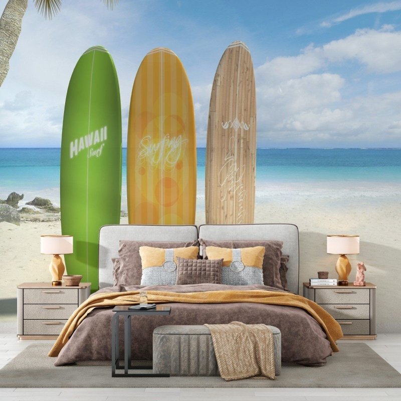 Painel Fotográfico Pranchas de Surf na Praia N012189 - Papel na Parede